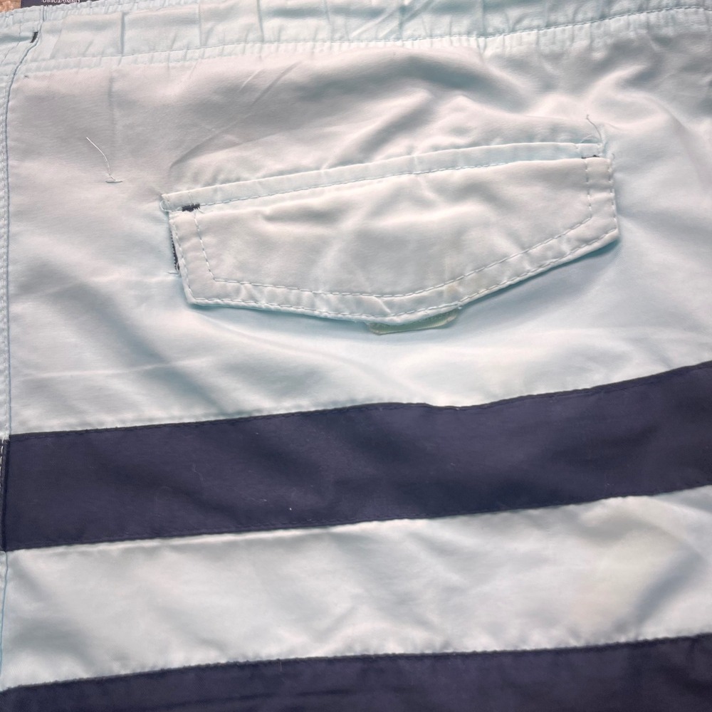 Mens Blue Colorblock Striped Swim Trunks Board Shorts Elastic Waist Drawstring - Picture 4 of 6